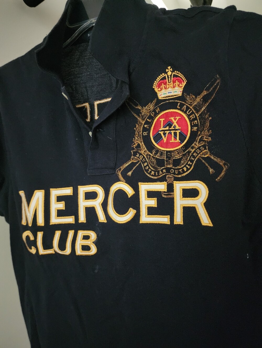 Ralph Lauren Navy Polo with Gold Mercer Club Crest.  Unisex. - Picture 3 of 9